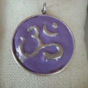 OM Pendant Necklace Sterling Silver Handmade Enameled Purple Yoga Jewelry Gift